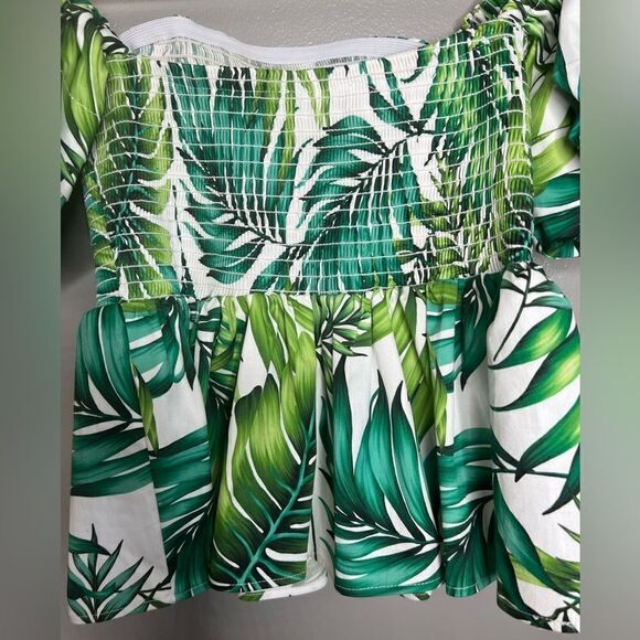 Autumn Adeigbo Marie’s blouse palm tree print smocked puff sleeves size 4 island - Picture 8 of 10